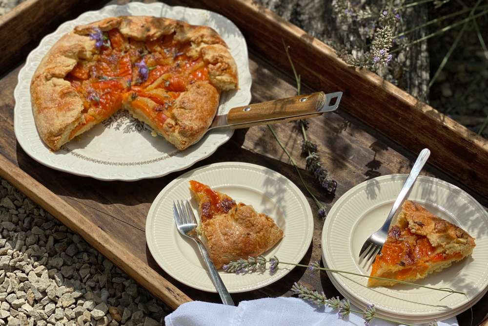 Apricot and lavender frangipane tart