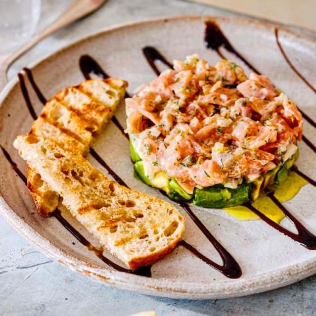 Salmon and Avocado Tartare with Dill and Balsamic Glaze