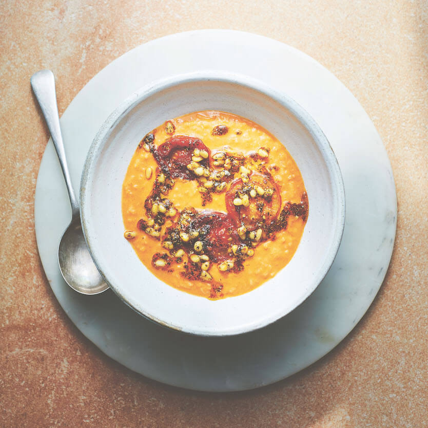 Roasted Tomato and Yogurt Soup with Pine Nuts and Mint