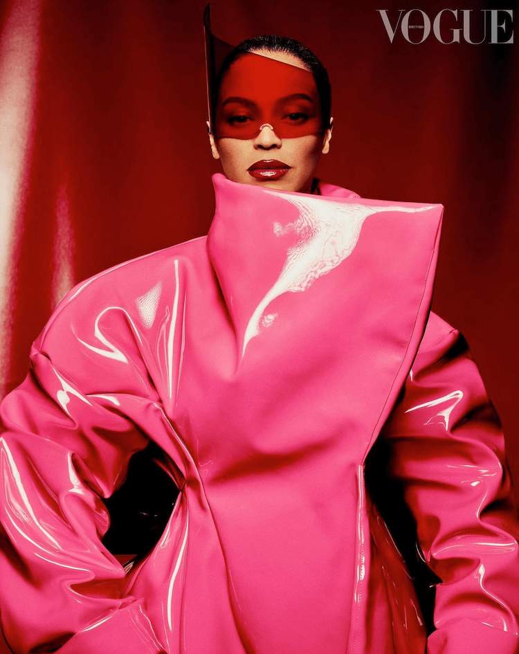 Beyoncé in Vogue July 2022 wearing pink latex coat