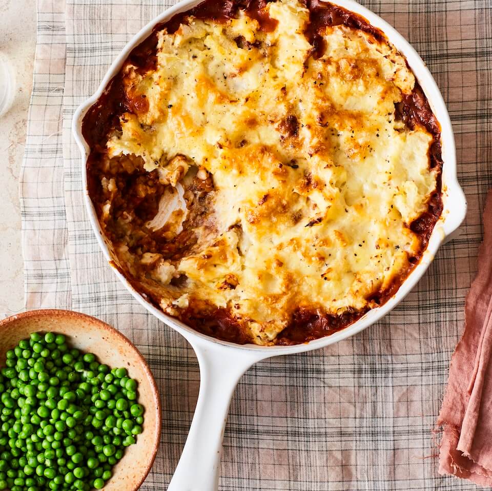 Half-and-half cottage pie with cheesy parsnip mash