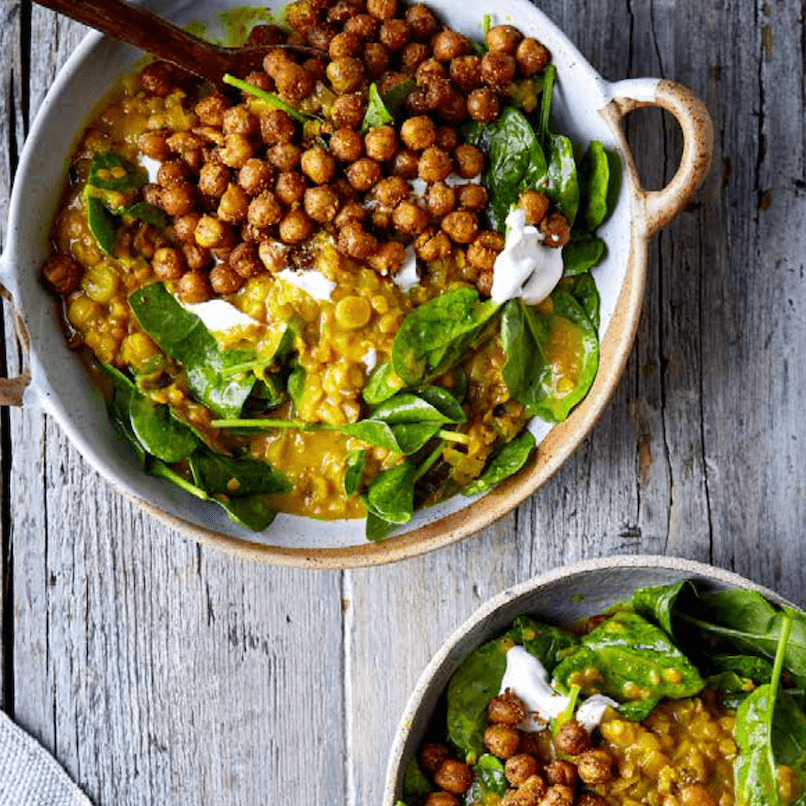 A red lentil dhal with tandoori chickpeas that’s perfect for bring-to-work lunches